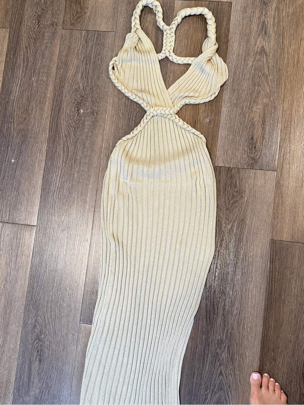 Guess Beige Ribbed Cutout Maxi Dress - Picture 3 of 4
